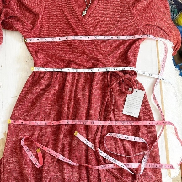 Max Studio Surplice Balloon Sleeve Faux Wrap Midi Dress Size Medium - Picture 8 of 9